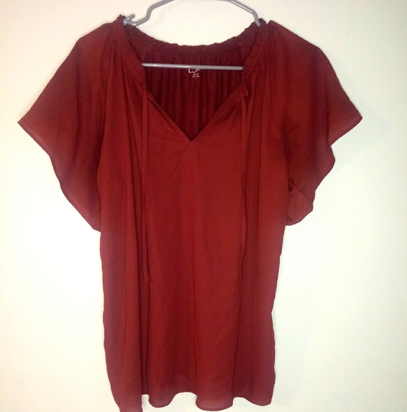 LOFT Tops - Loft burgundy Gathered Flutter Sleeves Blouse